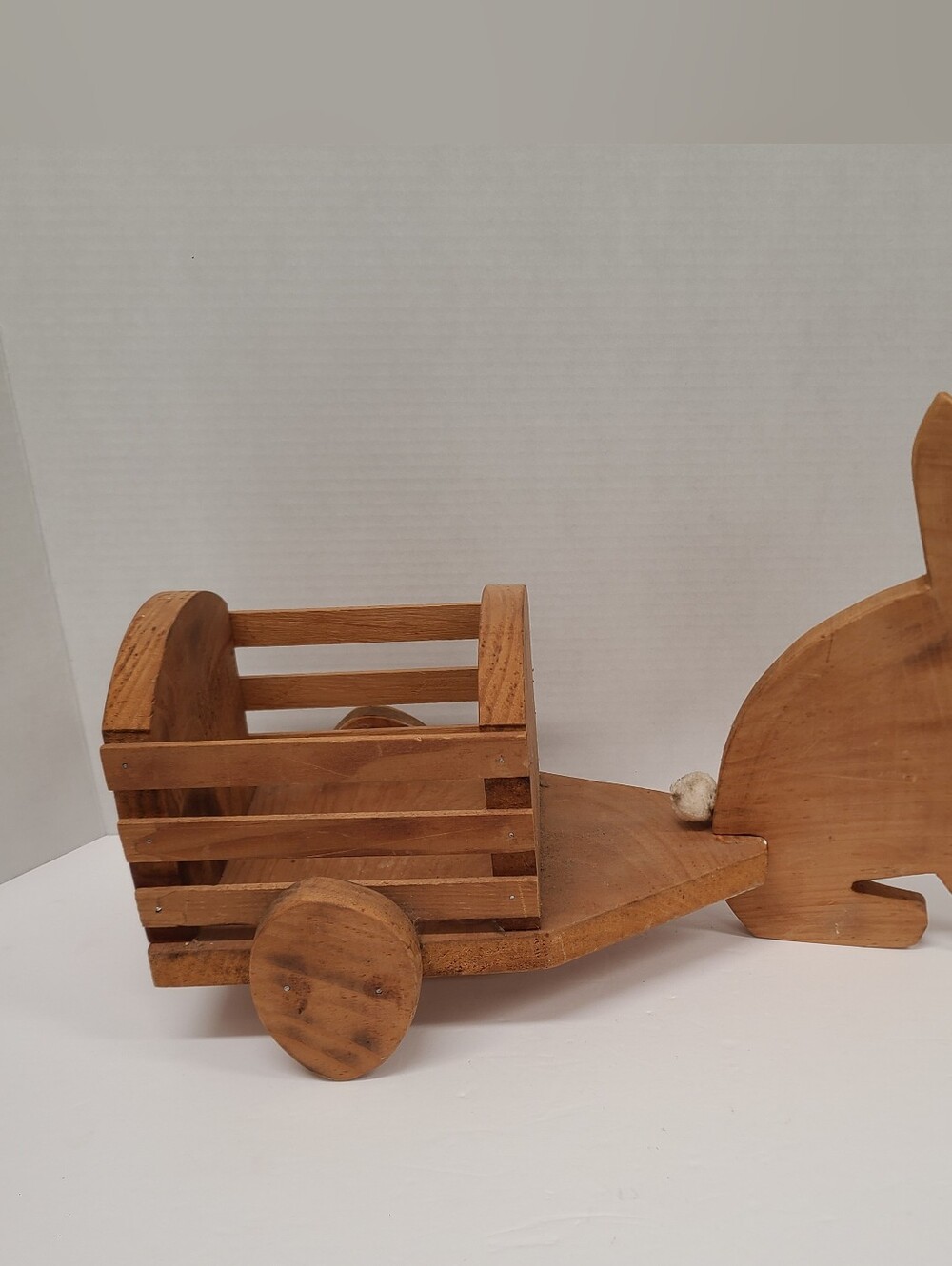 Vintage Handmade Wooden Bunny Rabbit Cart Rustic Folk Art Farmhouse Decor 18”